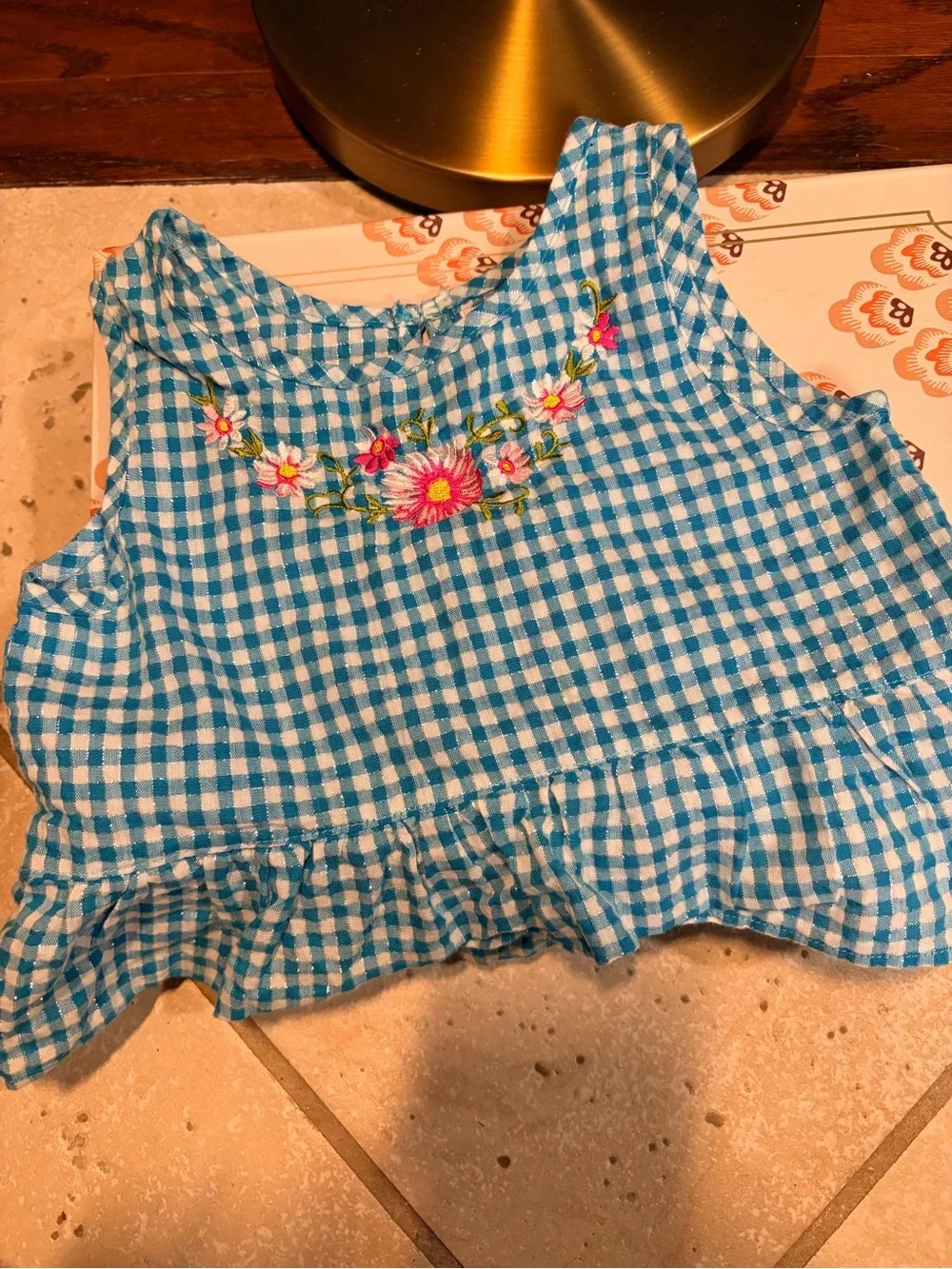 Unik Blue Gingham Floral Embroidered Kids Matching Set